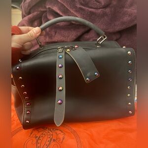 Sharif Black Handbag with rainbow rhinestones